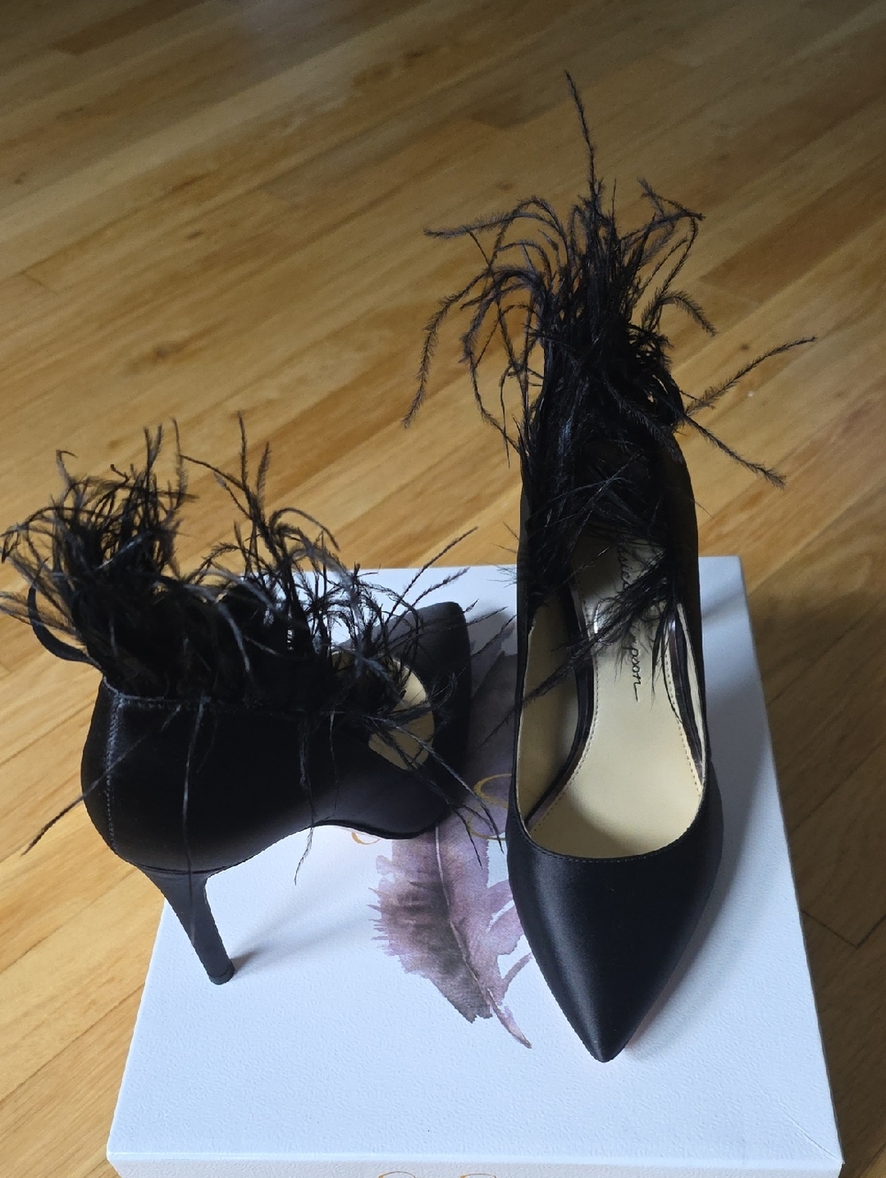 Jessica Simpson Brand NEW Black Feather-Trim Stiletto Heels